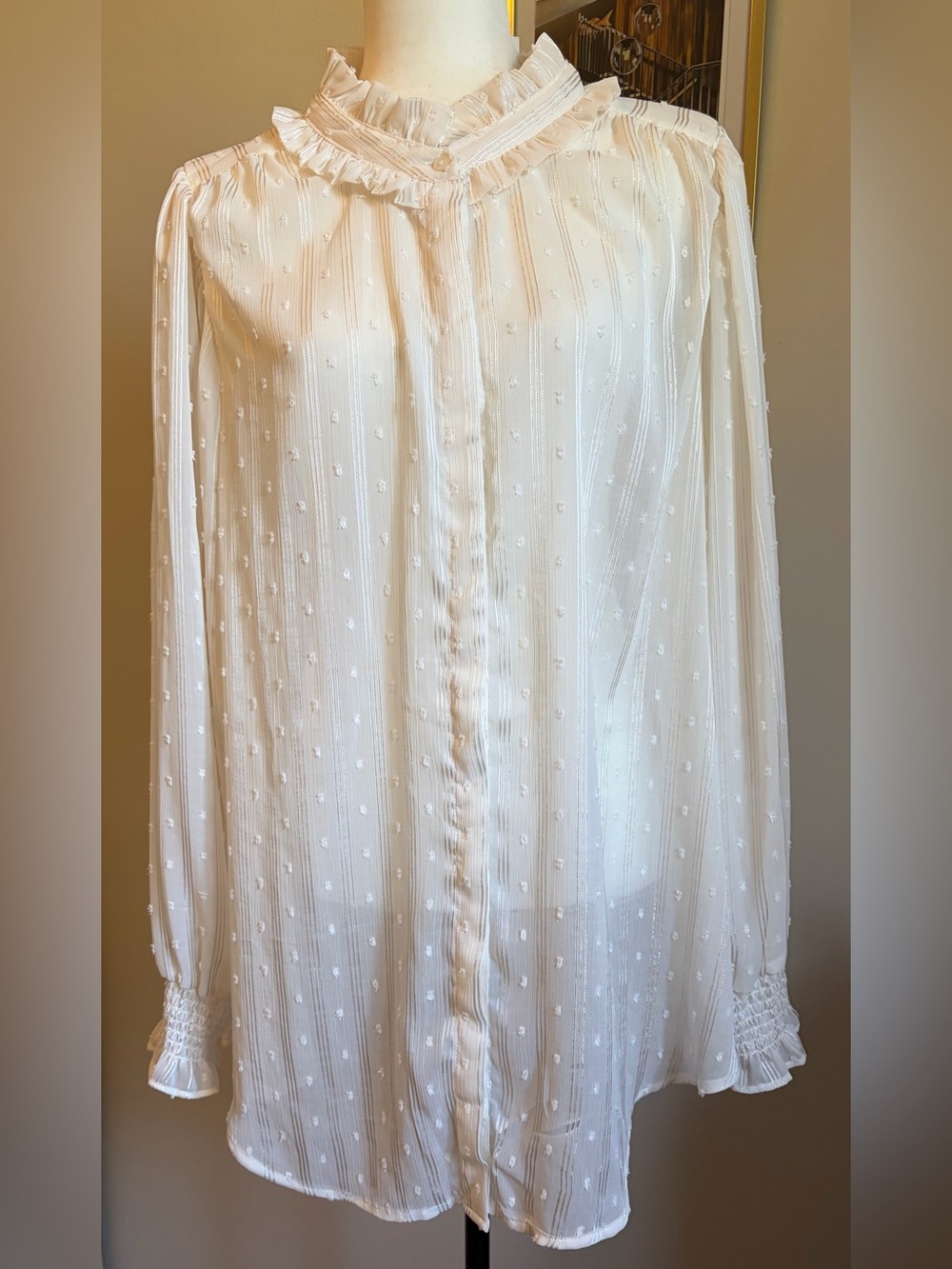 Torrid - Belle Isle Ivory Ruffle-Neck Blouse - Picture 2 of 9